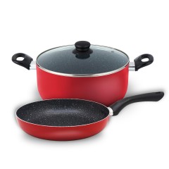 Комплект 3в1 тенджера и тиган SAPIR SP 1318 P3, 3 части, 24 см, Мраморно покритие, Червен