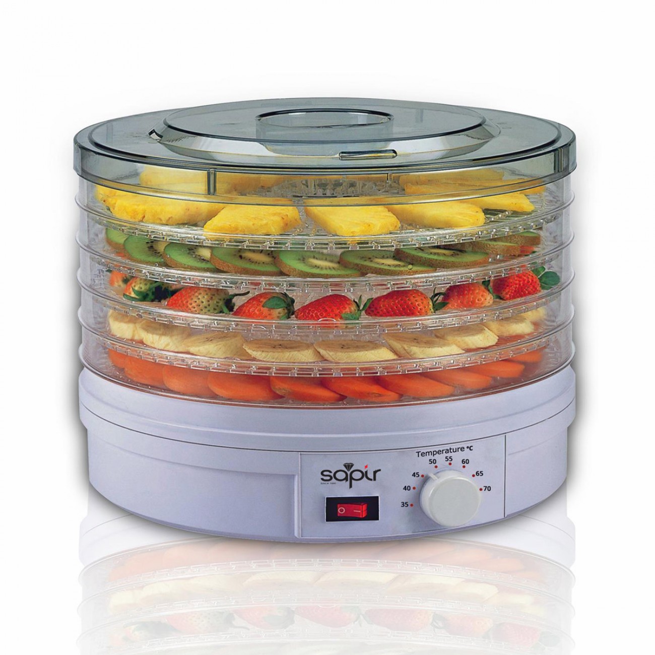 Сушилня за плодове и зеленчуци SAPIR SP 1451 A5, 250W, 35°C-70°C, 5 нива, Подходяща за гъби,месо и билки, Бял Сушилня за плодове и зеленчуци SAPIR SP 1451 A5, 250W, 35°C-70°C, 5 нива, Подходяща за гъби,месо и билки, Бял в Уреди за сушене - SAPIR | Alleop