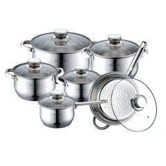Комплект тенджери и тиган Royalty Line RL-1231, 12 части, Неръждаема стомана, Многослойно дъно, Индукция